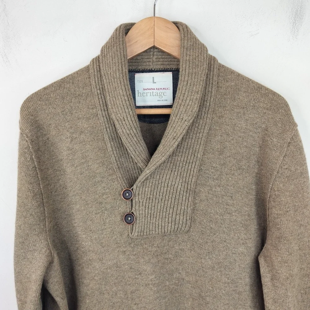 Banana Republic Heritage Merino Wool Sweater Large Mens Shawl Collar Classic